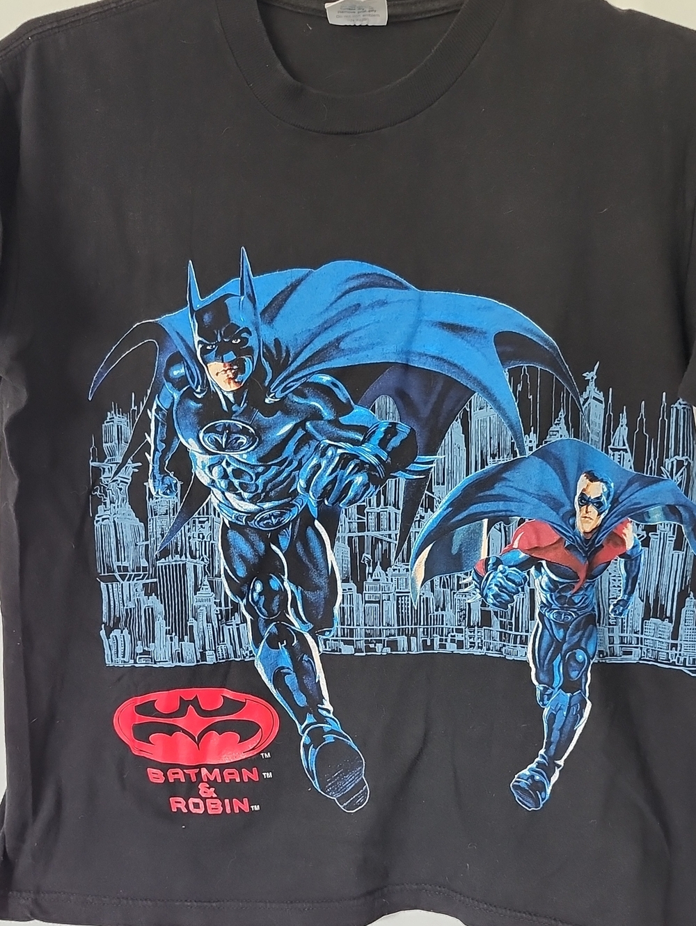 Batman & Robin Black Graphic Tee with Blue and Red Artwork